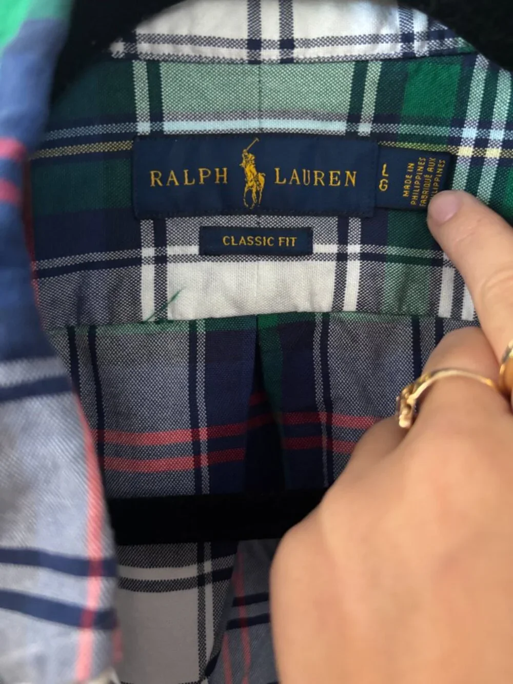 Polo Ralph Lauren Mens L Classic Fit Plaid Cotton Button Down Shirt Green Navy